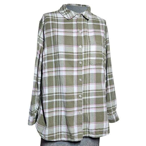 Gap Cotton Green Plaid Button Up Size Large - Picture 1 of 4